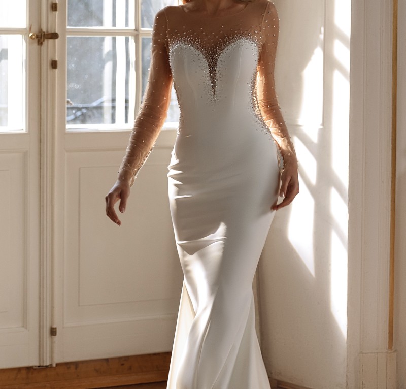 Robe de mariée sirène en crêpe à Marseille