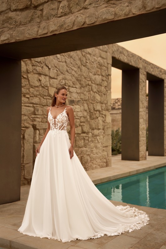 Robe de mariée trapèze en mousseline Marseille centre ville 