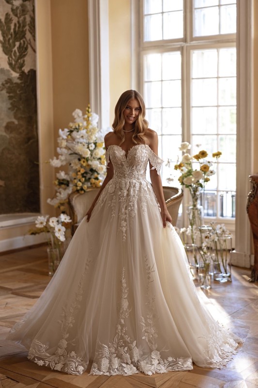 Robe de mariée trapèze en tulle couleur rose Marseille