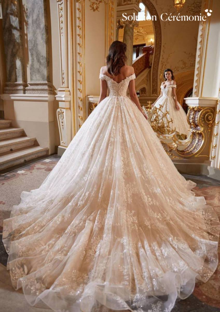 Robe de mariage avec traine en dentelle