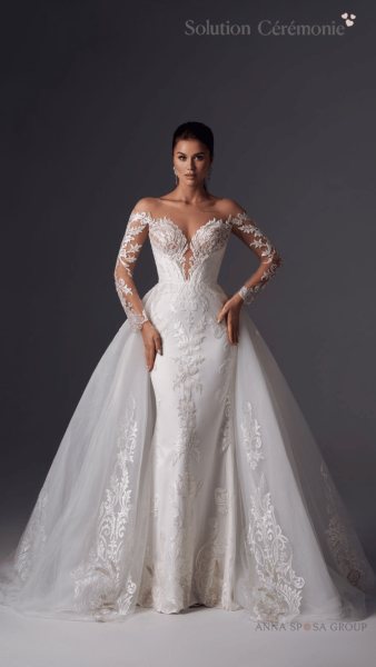 Robe de mariée Ashanti avec traîne amovible à Marseille 