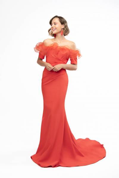 Robe de soirée ORGANZA rouge décolleté bateau à Marseille